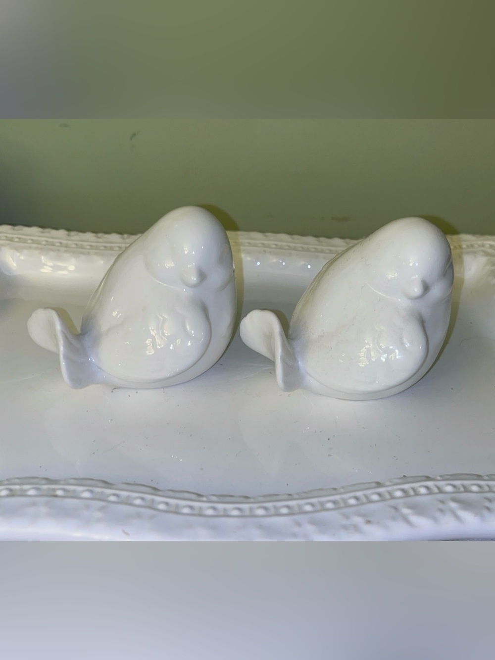 White Ceramic Bird Figurine Set of 2